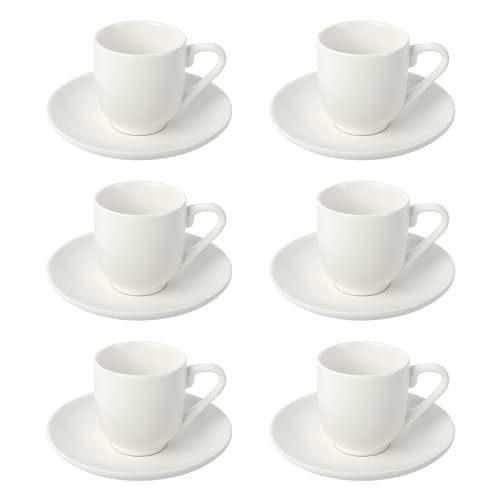 Schramm® Espressotassen Set aus Porzellan 6er Set wählbar in 3 verschiedenen Farben 6 Espresso Tassen mit 6 Untertassen 75ml Espressotassenset Kaffee Tassen Tasse 12-teilig, Farbe:weiß matt von Schramm