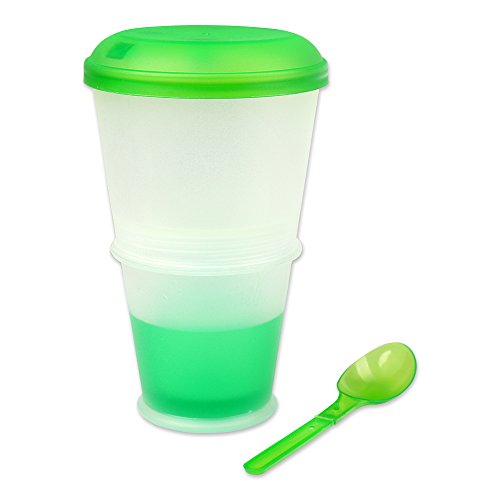 Schramm® Joghurtbecher 7 Farben to go Müsli-to-Go Müslibecher mit integriertem Kühlfach und Löffel Müslischale Joghurt Becher Müslibehälter Joghurtbehälter für unterwegs, Farbe:grün von Schramm