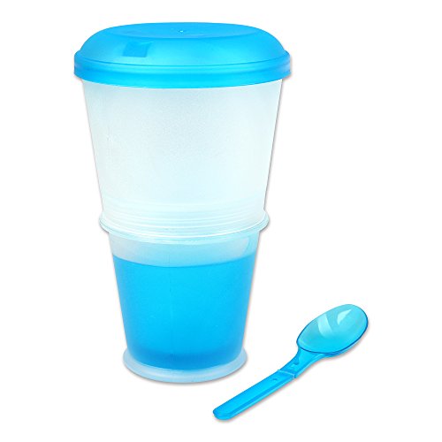 Schramm® Joghurtbecher 7 Farben to go Müsli-to-Go Müslibecher mit integriertem Kühlfach und Löffel Müslischale Joghurt Becher Müslibehälter Joghurtbehälter für unterwegs, Farbe:blau von Schramm