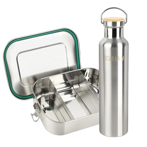 Schramm® Lunchbox und Trinkflasche Edelstahl im Set Thermosflasche Edelstahl Trinkflasche 750ml und Brotdose 1400ml Lunch-Set Metall Thermoflasche von Schramm