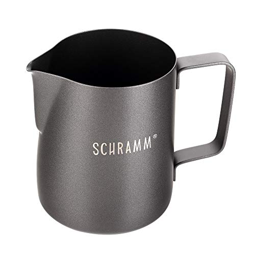 Schramm® Milchkännchen Milchkanne in schwarz oder grau Edelstahl 350ml Milch aufschäumen Krug Aufschäumkännchen mit Baristastift, Farbe:schwarz von Schramm