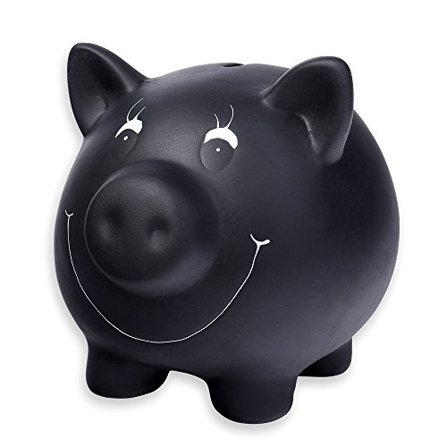 Schramm® Sparschwein schwarz aus Keramik mit Tafellack beschreibbar mit Kreide Sparschweine Schwein inklusive Kreide und verschließbar von Schramm