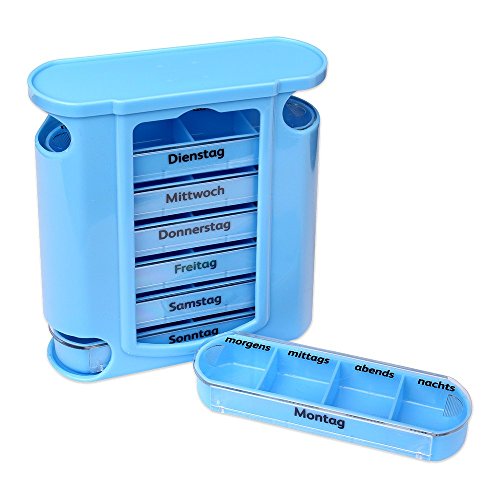 Schramm®Tablettenbox blau mit blauen Schiebern 7 Tage Pillen Tabletten Box Schachtel Tablettendose Pillendose Pillenbox Tablettenboxen Pillendosen Pillen Dose Wochendosierer von Schramm