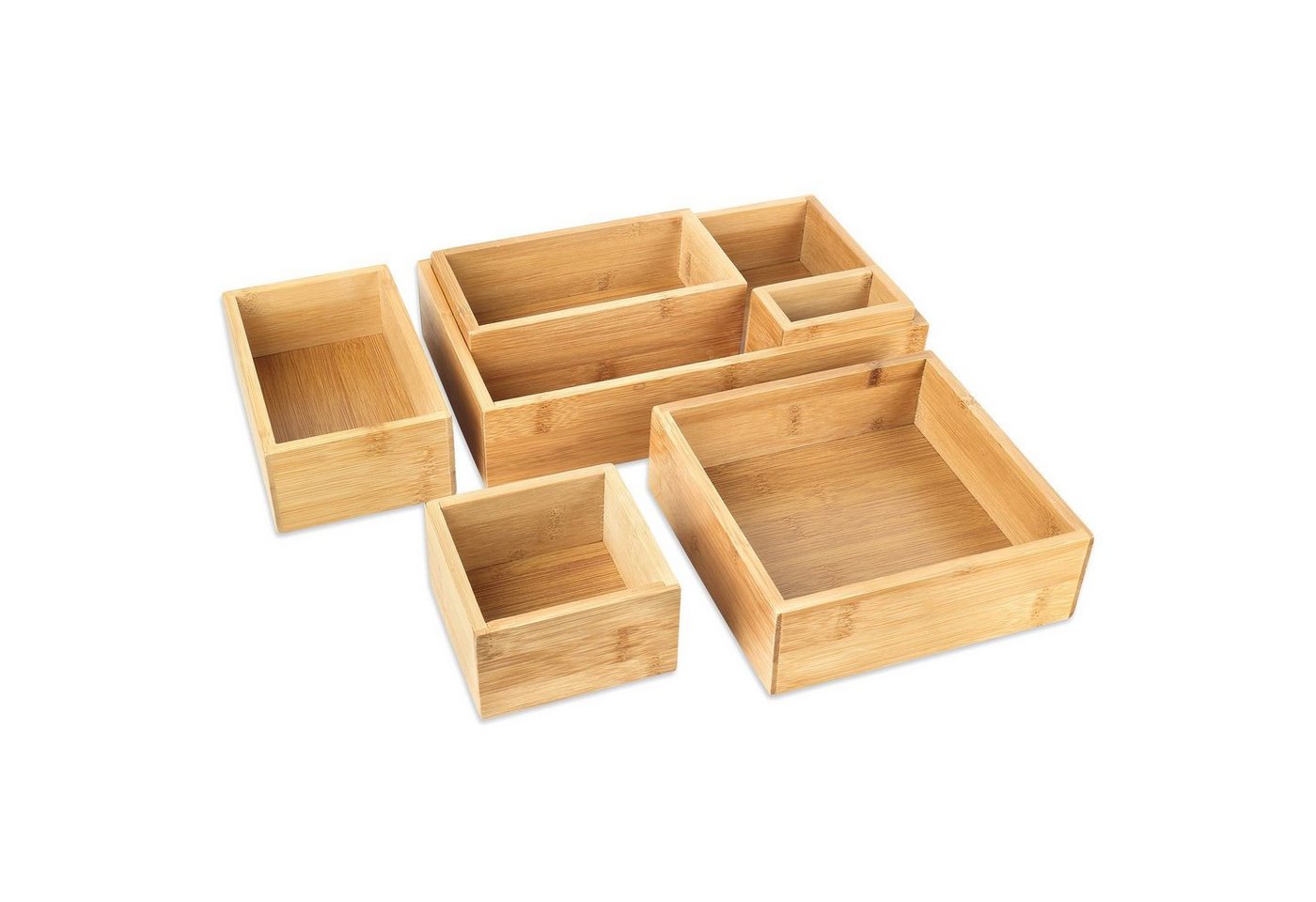 Schramm Aufbewahrungsbox Schramm® 6-tlg. Set Aufbewahrungsboxen aus Bambus 5 Größen Ordnungsbox Organizer Set Schubladen Ordnungssystem von Schramm