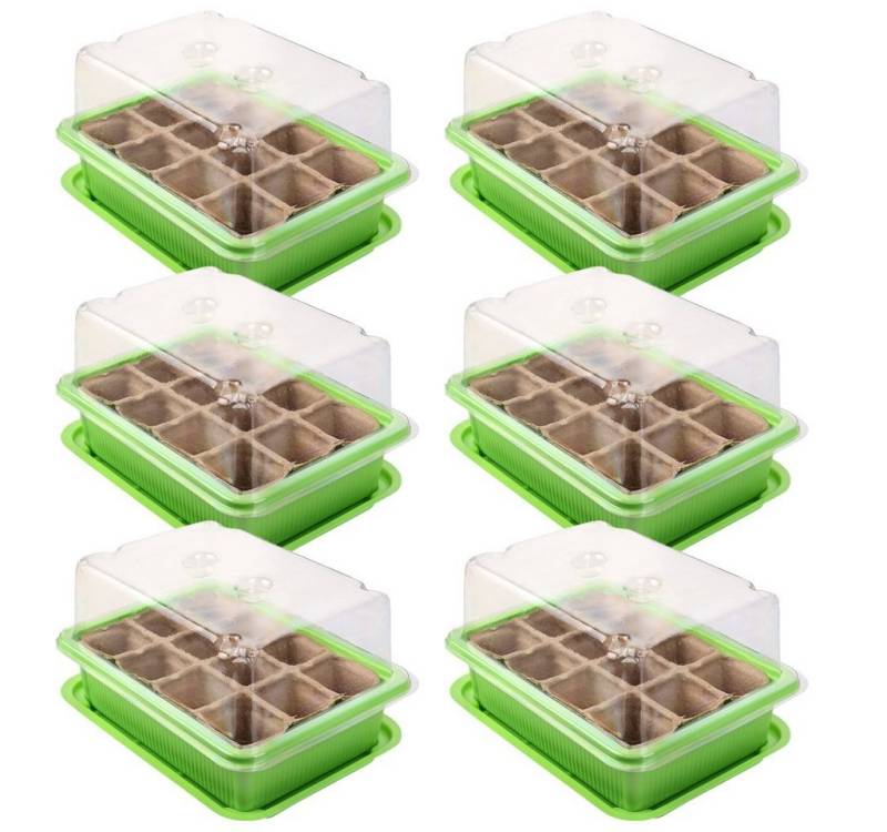 Schramm Frühbeet Schramm® 6 Stück Anzucht Set Gewächshaus Anzucht Schale Töpfe Zimmergewächshaus 20,5 x 15,5 x 11 cm für 72 Anzuchttöpfe Anzuchtset Mini-Gewächshaus von Schramm