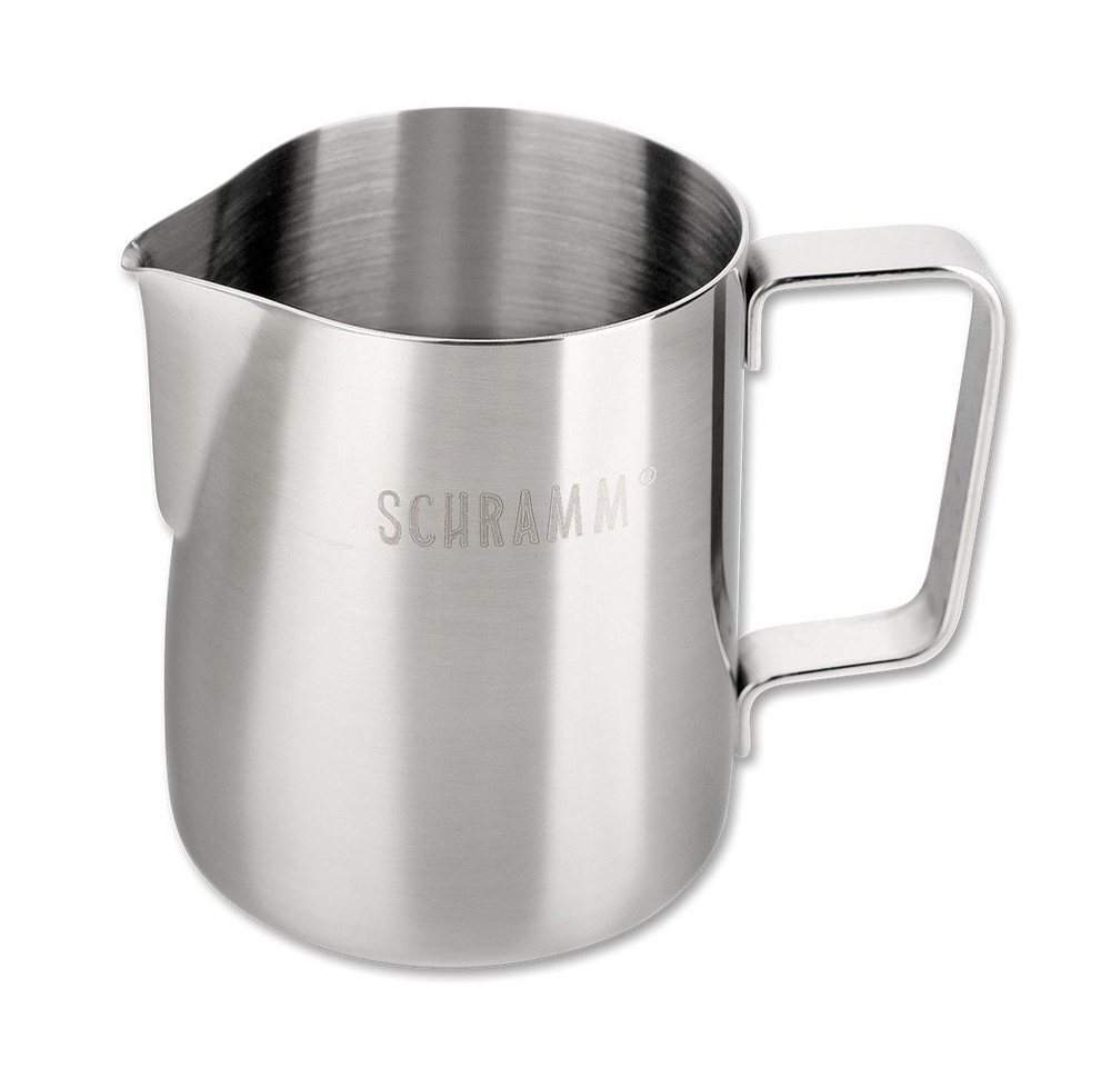 Schramm Milchkanne Schramm® Milchkännchen Milchkanne Edelstahl 350ml Milch aufschäumen Krug Aufschäumkännchen mit Baristastift Milchschaum Latte Macchiato Cafè Latte silber von Schramm