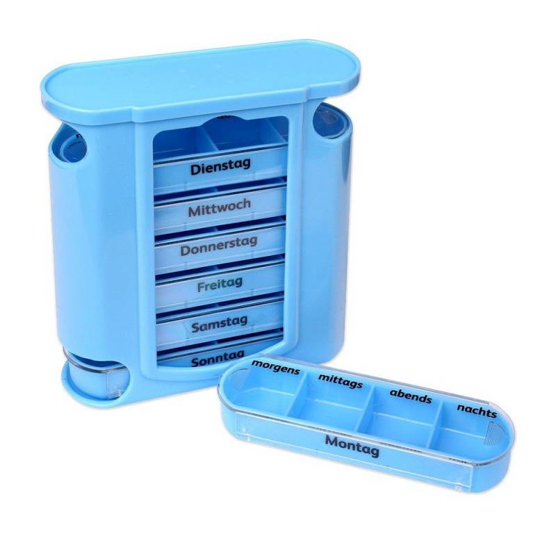 Schramm Pillendose Schramm®Tablettenbox blau mit blauen Schiebern 7 Tage Pillen Tabletten Box Schachtel Tablettendose Pillendose Pillenbox Tablettenboxen Pillendosen Pillen Dose Wochendosierer von Schramm