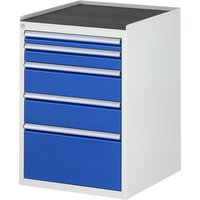 RAU Schubladenschrank Serie 7000, HxBxT 825 x 580 x 650 mm, 5 x 100%-Auszug-Schubladen 1 x 60, 1 x 90, 2 x 150, 1 x 270 mm, Arbeitsplatte Metall von RAU