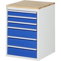 RAU Schubladenschrank Serie 7000, HxBxT 825 x 580 x 650 mm, 6 x 90%-Auszug-Schubladen 3 x 90, 3 x 150 mm, Arbeitsplatte Buche von RAU