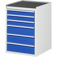 RAU Schubladenschrank Serie 7000, HxBxT 825 x 580 x 650 mm, 6 x 90%-Auszug-Schubladen 3 x 90, 3 x 150 mm, Arbeitsplatte Metall von RAU