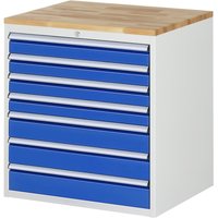 RAU Schubladenschrank Serie 7000, HxBxT 825 x 770 x 650 mm, 7 x 90%-Auszug-Schubladen 4 x 90, 3 x 120 mm, Arbeitsplatte Buche von RAU