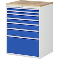 RAU Schubladenschrank Serie 7000, HxBxT 1.035 x 770 x 650 mm, 7 x 100%-Auszug-Schubladen 2 x 60, 2 x 90, 1 x 120, 1 x 150, 1 x 360 mm, Arbeitsplatte Buche von RAU