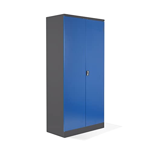 Schrank & Stuhl Aktenschrank Büroschrank Stahlschrank Flügeltürschrank mit 4 höhenverstellbaren Fachböden, 195"x92x42 cm, Anthrazit/Blau von Schrank & Stuhl