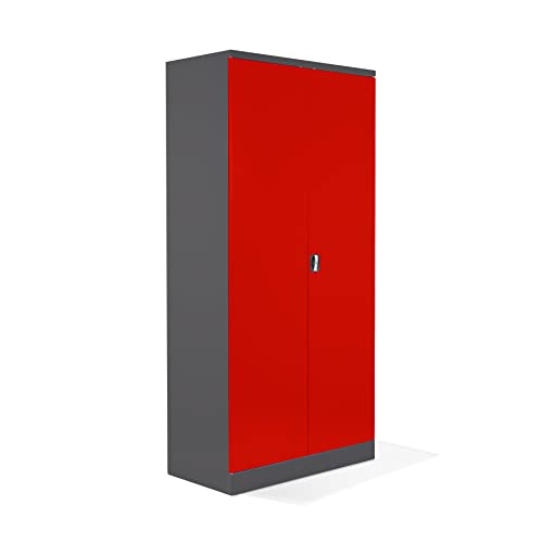 Schrank & Stuhl Aktenschrank Büroschrank Stahlschrank Flügeltürschrank mit 4 höhenverstellbaren Fachböden, 195"x92x42 cm, Anthrazit/Rot von Schrank & Stuhl