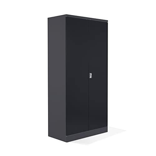 Schrank & Stuhl Aktenschrank Büroschrank Stahlschrank Flügeltürschrank mit 4 höhenverstellbaren Fachböden, 195"x92x42 cm, Anthrazit/Schwarz Schrank & Stuhl Aktenschrank Büroschrank Stahlschrank Flügeltürschrank mit 4 höhenverstellbaren Fachböden, 195"x92x42 cm, Anthrazit/Schwarz von Schrank & Stuhl