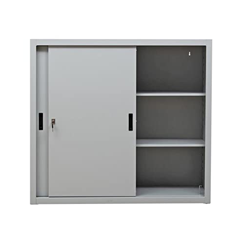 Schrank & Stuhl Aktenschrank | Schiebetürenschrank | Büroschrank mit höhenverstell"baren Fachböden, 109x120x45 cm, Grau von Schrank & Stuhl