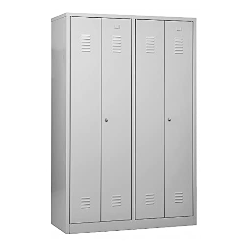 Schrank & Stuhl Doppelspind mit Trennwänden – zur Trennung von Arbeits- und Privatkleidung 180x117x50cm, 4 Abteile für Zwei Personen, Zylinderschlösser, Grau von Schrank & Stuhl