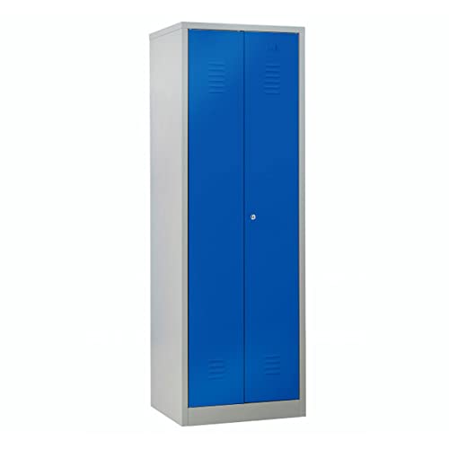 Schrank & Stuhl Doppelspind mit Trennwand – zur Trennung von Arbeits- und Privatkleidung 180x60x50cm, 2 Abteile für eine Person, Zylinderschloss, Grau/Blau von Schrank & Stuhl