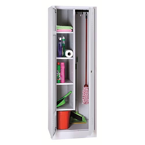 Schrank & Stuhl Mehrzweckschrank | Besenschrank mit verkürzter Trennwand, Hakenleiste und 5 Fächern 180x60x50, Drehriegelverschluss, komplett montiert, Grau Schrank & Stuhl Mehrzweckschrank | Besenschrank mit verkürzter Trennwand, Hakenleiste und 5 Fächern 180x60x50, Drehriegelverschluss, komplett montiert, Grau von Schrank & Stuhl