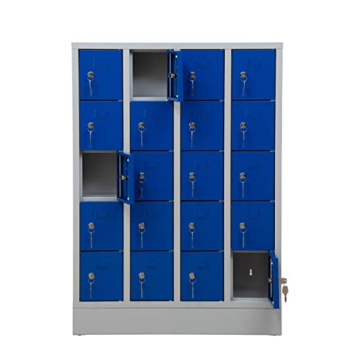 Schrank & Stuhl Mini-Schließfächer | Wertfachschrank | Handytresor 20 Abteile, 110x80x15, Zylinderschlösser, Lieferung komplett montiert, Grau/Blau von Schrank & Stuhl