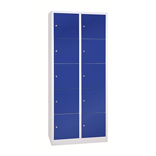 Schrank & Stuhl Schließfachschrank | Fächerschrank mit 10 Abteilen und Zylinderschlössern, 190 x 80 x 45 cm, Lieferung komplett montiert, Grau/Blau von Schrank & Stuhl