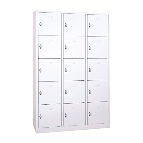 Schrank & Stuhl Schließfachschrank | Fächerschrank mit 15 Abteilen und Drehriegelvorrichtungen, 190 x 119 x 45 cm, Lieferung komplett montiert, Grau von Schrank & Stuhl