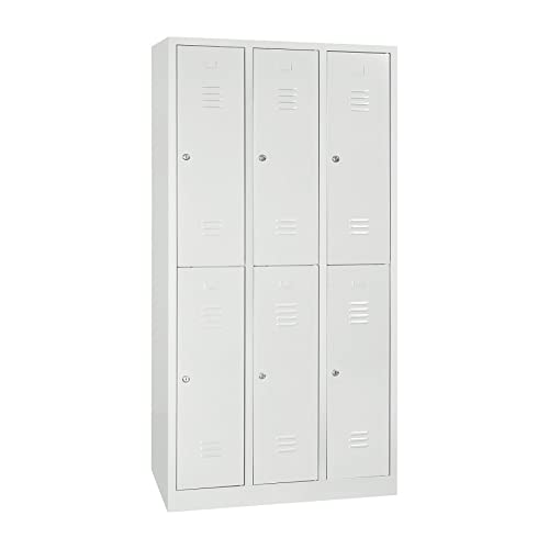 Schrank & Stuhl | Spind Garderobenschrank Umkleideschrank Metallspind doppelstöckig - (Lichtgrau (RAL 7035), 3 x 2 Abteile (je 30 cm) - komplett montiert von Schrank & Stuhl