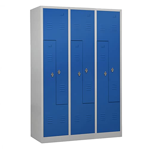 Schrank & Stuhl Spind – Metallspind in Z-Form 3 x 2 Abteilen 180 x 120 x 50 cm, Spindschrank mit Drehriegelvorrichtungen, Lieferung komplett montiert, Grau/Blau von Schrank & Stuhl