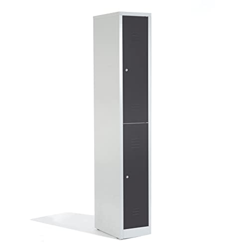 Schrank & Stuhl Spind – Metallspind mit 1 x 2 Abteilen 195 x 31,5 x 50 cm, Schließfachschrank mit Zylinderschlössern, Lieferung komplett montiert, Grau/Anthrazit von Schrank & Stuhl