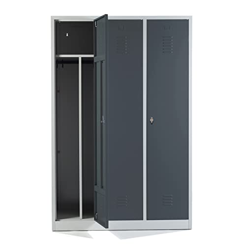 Schrank & Stuhl Spind – Metallspind mit 3 Abteilen in 180 x 120 x 50 cm, inkl. Hutboden, Trennwand und Drehriegelverschlüssen, Lieferung komplett montiert, Grau/Anthrazit Schrank & Stuhl Spind – Metallspind mit 3 Abteilen in 180 x 120 x 50 cm, inkl. Hutboden, Trennwand und Drehriegelverschlüssen, Lieferung komplett montiert, Grau/Anthrazit von Schrank & Stuhl