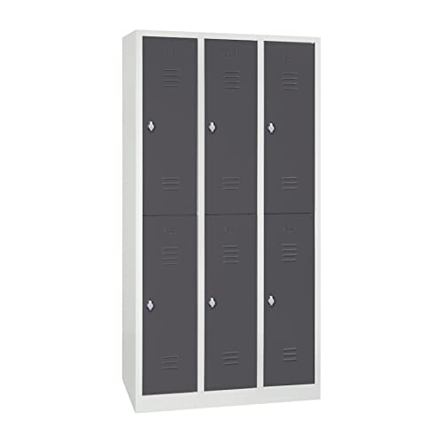 Schrank & Stuhl Spind – Metallspind mit 3 x 2 Abteilen 195 x 90 x 50 cm, Schließfachschrank mit Drehriegelvorrichtungen, Lieferung komplett montiert, Grau/Anthrazit von Schrank & Stuhl