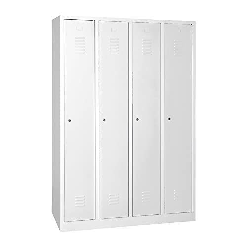 Schrank & Stuhl Spind – Metallspind mit 4 Abteilen, Schließfachschrank mit Hutboden, 30 cm Abteilbreite, Lieferung komplett montiert (Grau, mit Zylinderschlössern) von Schrank & Stuhl