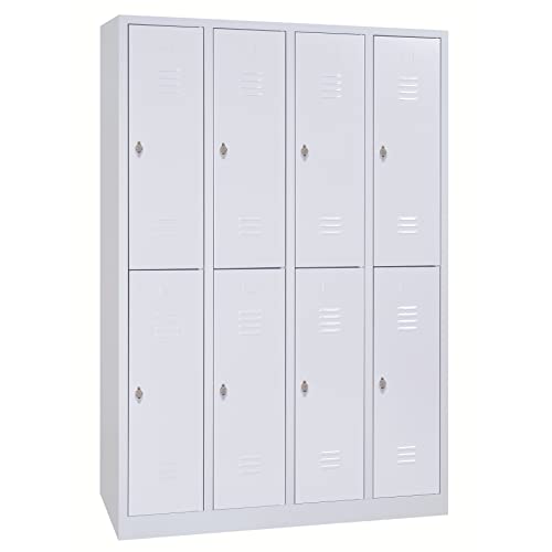 Schrank & Stuhl Spind – Metallspind mit 4 x 2 Abteilen in 195 x 117 x 50 cm, Schließfachschrank mit Drehriegelverschlüssen, Lieferung komplett montiert, Grau Schrank & Stuhl Spind – Metallspind mit 4 x 2 Abteilen in 195 x 117 x 50 cm, Schließfachschrank mit Drehriegelverschlüssen, Lieferung komplett montiert, Grau von Schrank & Stuhl