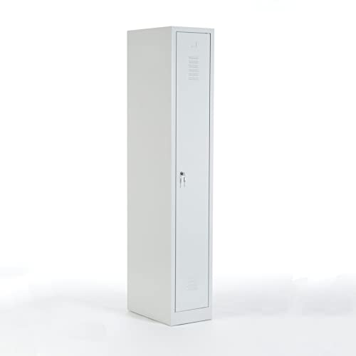 Schrank & Stuhl Spind – Metallspind mit einem Abteil in 180 x 31,5 x 50 cm, Schließfachschrank mit Hutboden & Zylinderschloss, Lieferung komplett montiert, Grau Schrank & Stuhl Spind – Metallspind mit einem Abteil in 180 x 31,5 x 50 cm, Schließfachschrank mit Hutboden & Zylinderschloss, Lieferung komplett montiert, Grau von Schrank & Stuhl