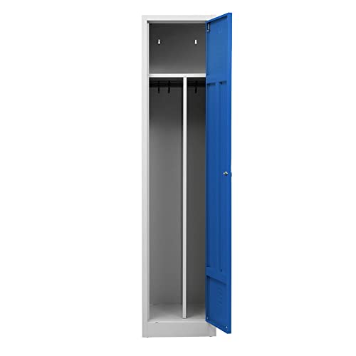 Schrank & Stuhl Spind – Metallspind mit einem Abteil in 180 x 41,5 x 50 cm, inkl. Hutboden, Trennwand und Zylinderschloss, Lieferung komplett montiert, Grau/Blau Schrank & Stuhl Spind – Metallspind mit einem Abteil in 180 x 41,5 x 50 cm, inkl. Hutboden, Trennwand und Zylinderschloss, Lieferung komplett montiert, Grau/Blau von Schrank & Stuhl