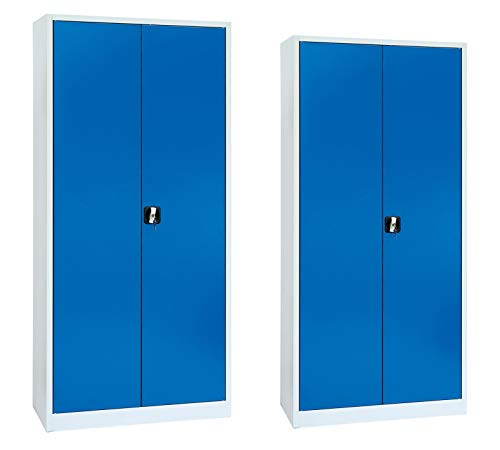 Schrank & Stuhl Stahlschrank Set 195x92x42cm + 180x80x38cm (HxBxT) GRAU/BLAU - komplett montiert von Schrank & Stuhl