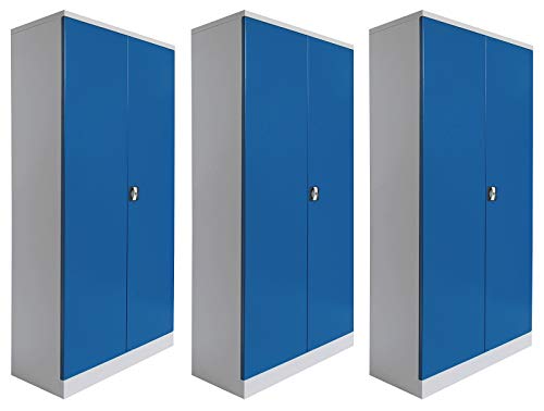 Schrank & Stuhl Stahlschrank-Set | 3 Aktenschränke 195 x 92 x 42 cm | grau/blau - KOMPLETT MONTIERT von Schrank & Stuhl