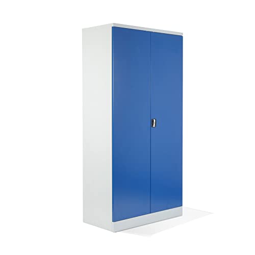 Schrank & Stuhl XL Werkzeugschrank – Werkstattschrank mit 4 höhenverstellbaren Fachböden, Stahlschrank für Werkzeuge, 195 x 92 x 50 cm (H x B x T), Grau/Blau von Schrank & Stuhl