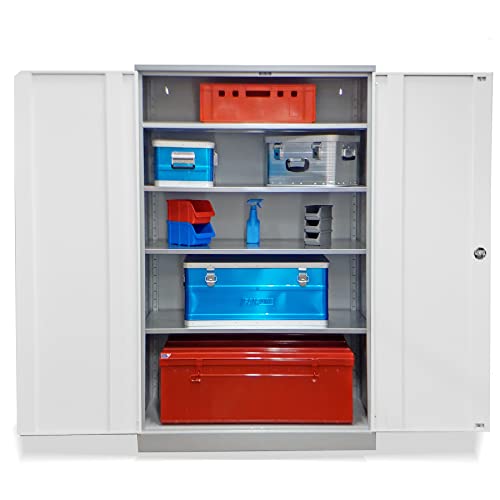 Schrank & Stuhl Werkzeugschrank Obelixxx – Werkstattschrank/Stahlschrank mit 4 höhenverstellbaren, vollverzinkten Fachböden, 195x120x50 cm (HxBxT), Grau/Weiß von Schrank & Stuhl