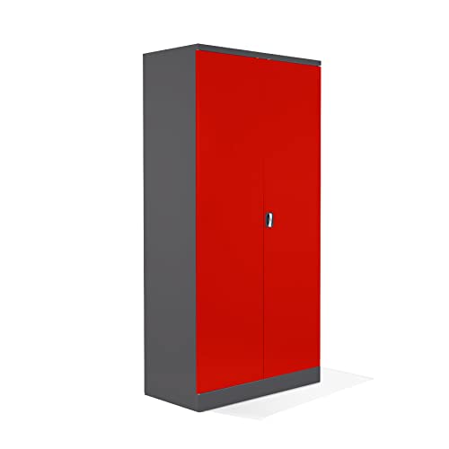 Schrank & Stuhl XL Werkzeugschrank – Werkstattschrank/Stahlschrank mit 4 höhenverstellbaren, vollverzinkten Fachböden, 195x92x50, Anthrazit/Rot von Schrank & Stuhl