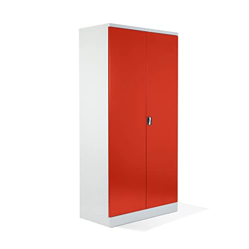 Schrank & Stuhl XL Werkzeugschrank – Werkstattschrank mit 4 höhenverstellbaren Fachböden, Stahlschrank für Werkzeuge, 195 x 92 x 50 cm (H x B x T), Grau/Rot von Schrank & Stuhl