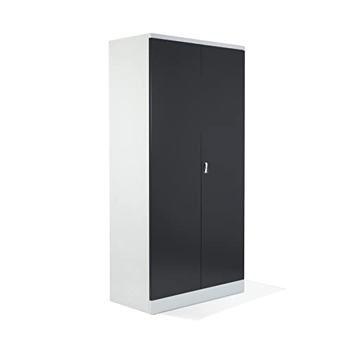 Schrank & Stuhl XL Werkzeugschrank – Werkstattschrank mit 4 höhenverstellbaren Fachböden, Stahlschrank für Werkzeuge, 195 x 92 x 50 cm (H x B x T), Grau/Schwarz von Schrank & Stuhl