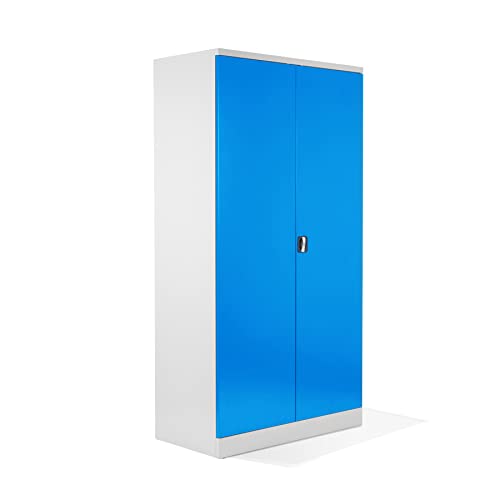 Schrank & Stuhl XL Werkzeugschrank – Werkstattschrank mit 4 höhenverstellbaren Fachböden, Stahlschrank für Werkzeuge, 195 x 92 x 50 cm (H x B x T), Weiß/Lichtblau von Schrank & Stuhl