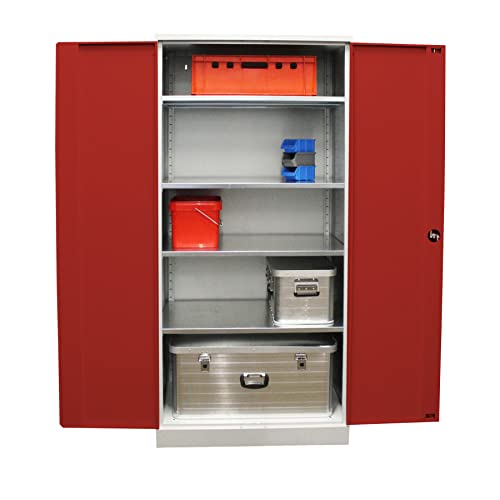 Schrank & Stuhl XXL Werkzeugschrank – Werkstattschrank/Stahlschrank mit 4 höhenverstellbaren, vollverzinkten Fachböden, 195x92x60, Grau/Rot von Schrank & Stuhl