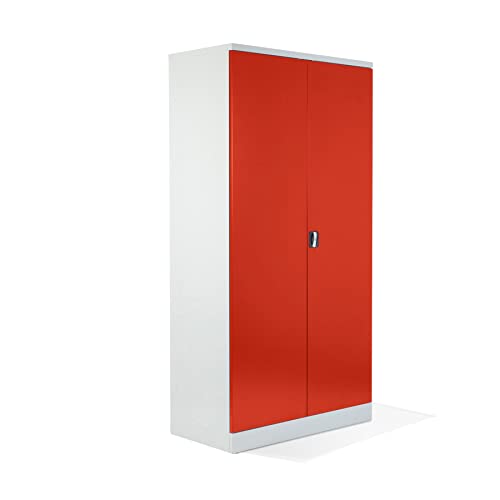 Schrank & Stuhl XXL Werkzeugschrank – Werkstattschrank mit 4 höhenverstellbaren Fachböden, Stahlschrank für Werkzeuge, 195 x 92 x 60 cm (H x B x T), Grau/Rot von Schrank & Stuhl