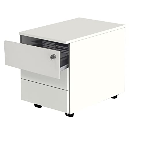 Schrank & Stuhl | abschließbarer Büro-Rollcontainer mit 3 Schubladen und Materialschale | 54 x 42 x 60 cm (HxBxT), Weiß von Schrank & Stuhl