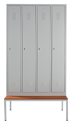 Schrank & Stuhl Spind – Metallspind mit 4 Abteilen und Sitzbank | 30 cm Abteilbreite, Lieferung komplett montiert | RAL 7035 lichtgrau von Schrank & Stuhl