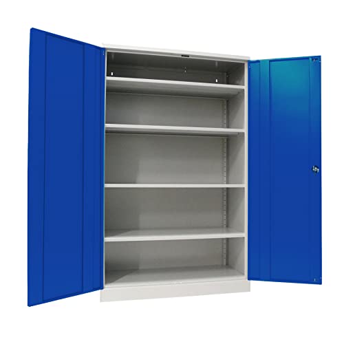 Schrank & Stuhl Werkzeugschrank Koloss – Werkstattschrank mit 4 höhenverstellbaren Fachböden, Stahlschrank für Werkzeuge, 195 x 120 x 60 cm (H x B x T), Grau/Blau von Schrank & Stuhl