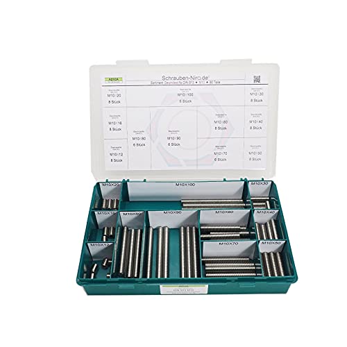 Sortiment/Set Edelstahl Madenschrauben DIN 913 - M10 - VA A2 V2A - Gewindestifte mit Kegelkuppe - 80 Teile Sortiment/Set Edelstahl Madenschrauben DIN 913 - M10 - VA A2 V2A - Gewindestifte mit Kegelkuppe - 80 Teile von Schrauben-Niro.de