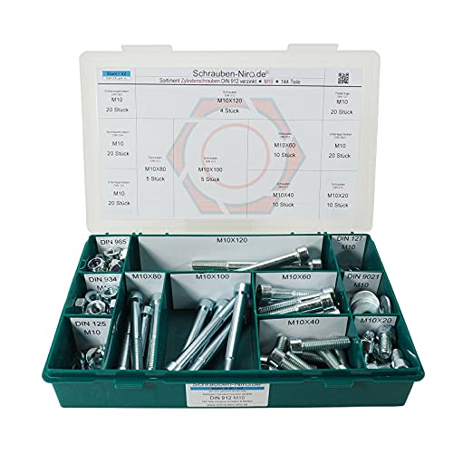 Sortiment/Set - M10 DIN 912 - Zylinderschraube Zylinderkopfschraube Innensechskant Stahl galvanisch verzinkt Werkstoff Güte 8.8 von Schrauben-Niro.de